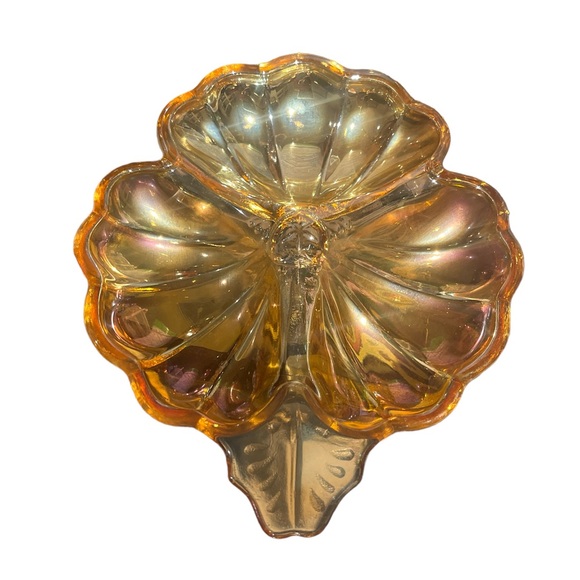 Vintage Marigold Carnival Glass Jeannette Glass Company Iridescent Clover, Pansy - Picture 2 of 2